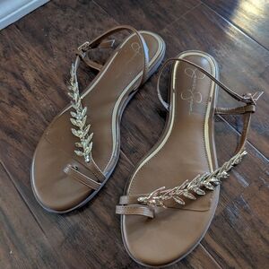Jessica Simpson Brown Sandals with Gold Leaf Design